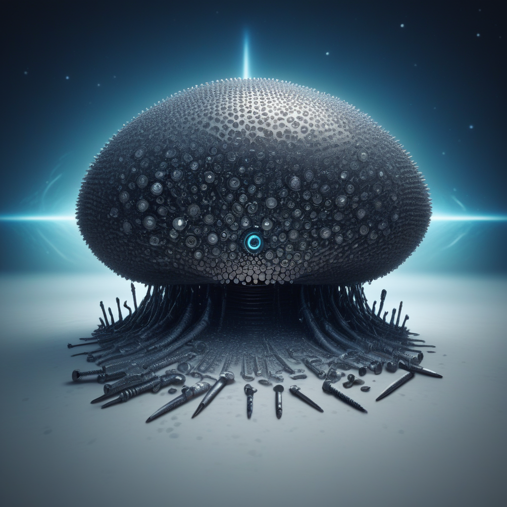 embedding:lazyup, 3girls, alien mechanics, tentacles tipped with screwdriver heads, repairing a floating spaceship made of interlocking bolts, nebula background with star-shaped nuts, fastenerswm <lora:FastenersWMv0.4:1.0000000000000002> <lora:TrendCraft_The_Peoples_Style_Detailer-v2.0A-3_13_2025-PonyXL:0.4000000000000001>