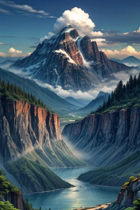 Landscape, water, rainbow, mountainous, ultra-detailed, HQ