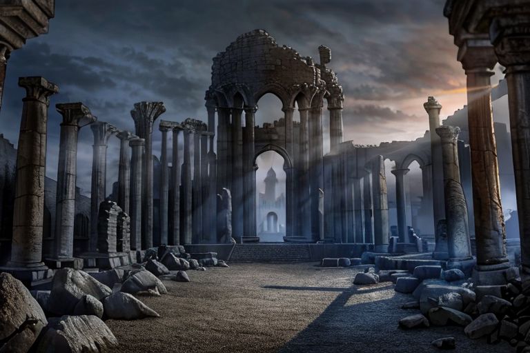 (masterpiece:1.2), (best quality,:1.2), 8k, HDR, ultra detailed, ((photorealistic)), professional light, cinematic lighting, fashion photography, ambient lighting,<lora:detail_slider_v4:3>, ruins of a sinister tower on a hill, magical lights, FanRu <lora:FantasyRuins-10:0.9>, ((perfect hands)), epiCPhoto