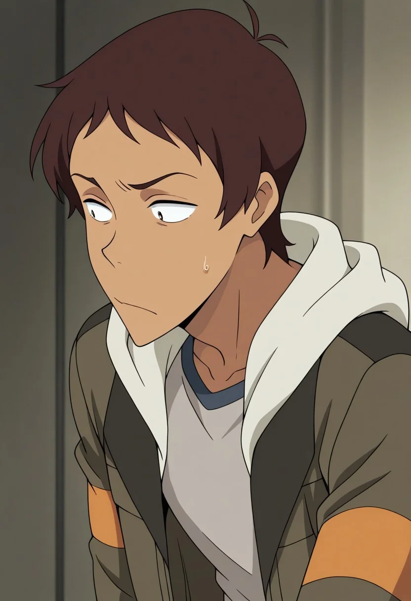 masterpiece,best quality,amazing quality, source_anime,
lanciuv, 1boy, male focus, solo, dark skin, dark-skinned male, brown hair, forehead, shirt, grey shirt, jacket, green jacket, hood, open jacket,