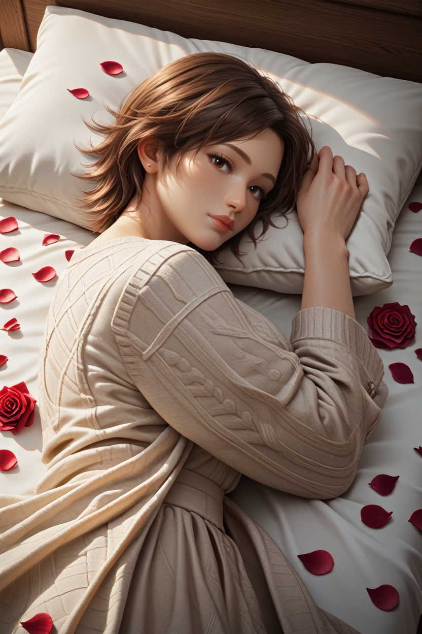 score_9, score_8_up, score_7_up, 
<lora:T8Asuka:1.0>
T8Asuka, solo, 1girl, brown hair, brown eyes, looking at viewer, sleeping in a bed, rose petals, Romanian house