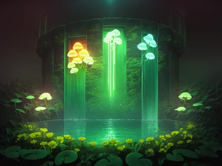 score_9, score_8_up, score_7_up, score_6_up, score_5_up, score_4_up, m00dygr33n, neon, glow, neon, water, flowers, <lora:m00dygr33nXLP:0.8>