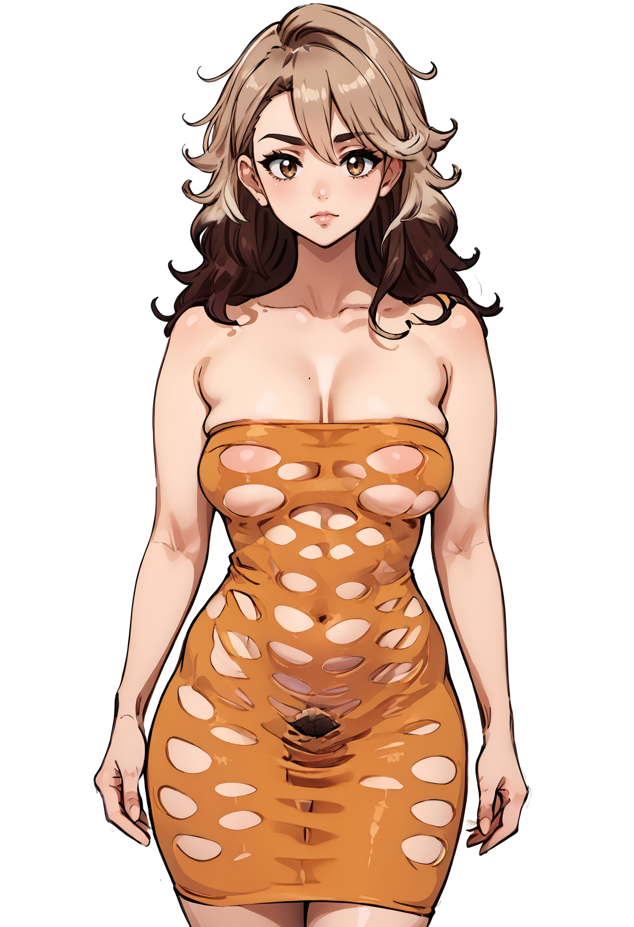 score_9, score_8_up, score_7_up,
<lora:kandenki_æé»å¨_Style_PonyXL_SK:1> kandenki_Style_SK, sketch, 
1girl, solo,
standing,
Long Layered Hair, Ash Brown hair, 
Large and teardrop shaped breasts, curvy,
Strapless_Pothole_Tube_Dress_SKNSFW, Avocado dress, skindentation, 
areola slip, pubic hair, 
white background, simple background, 
 <lora:Strapless_Pothole_Tube_Dress_SKNSFW_epoch_4:0.9>