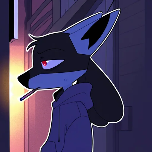 sinnerpen,
masterpiece,best quality,amazing quality, sfw,
BREAK
solo, lucario, male, no human,
BREAK
1boy, displeasure expression, tired, hoodie, hood,
standing, smocking,
from side, half body, night, dark ambient, cigarette light, alley, focus face