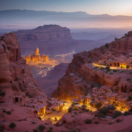 highly detailed evening cityscape of Petra, Jordan, hd, trending on artstation, volumetric lighting, dof, <hypernet:longexposure:1>