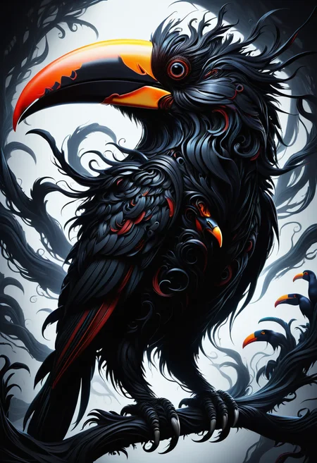 hyper detailed masterpiece, dynamic, awesome quality, DonMN1gh7D3m0nXL fusion of hel,toucan,tsuchinoko, made of shadow <lora:DonMN1gh7D3m0nXL-v1.1-000008:1>
