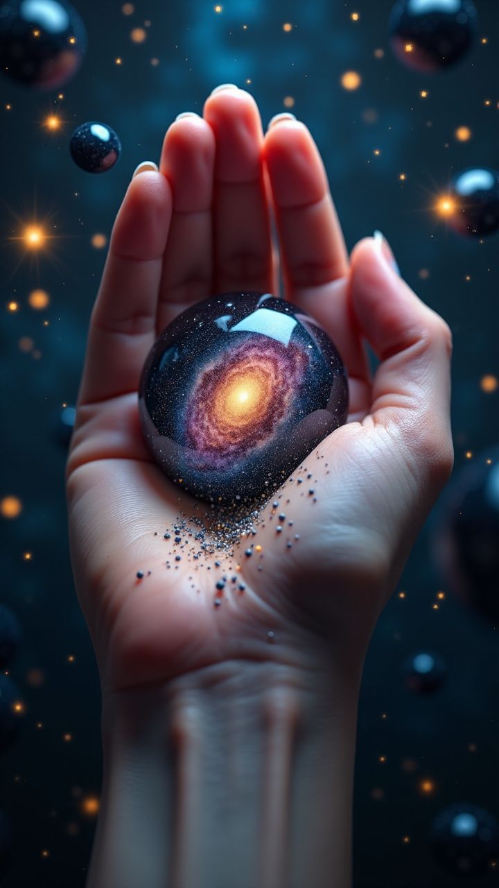 A surreal image of a hand holding a galaxy as if it were marbles, with stars spilling out. 
, <lora:aidmaImageUpgrader:0.25> aidmaimageupgrader ,
 <lora:aidmaHyperRealismV0.2:0.7> aidmahyperrealism