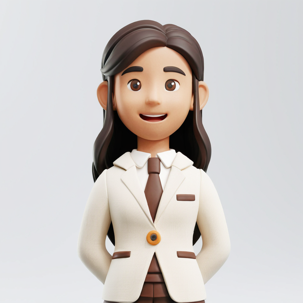 clay style,1girl,solo,long black hair,open mouth,white background,brown eyes,looking at viewer,suit,skirt,pants,smile,brown skin,upper body,3d,<lora:clay style:0.4>,