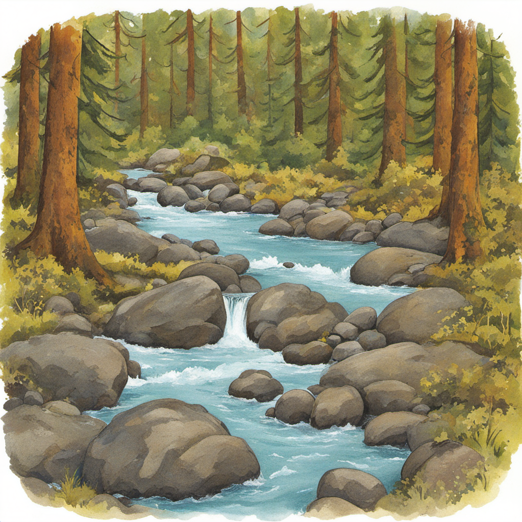 childrens_book_illustration 
River in the forest with rocks 
<lora:Childrens_book_illustration-000001:1>