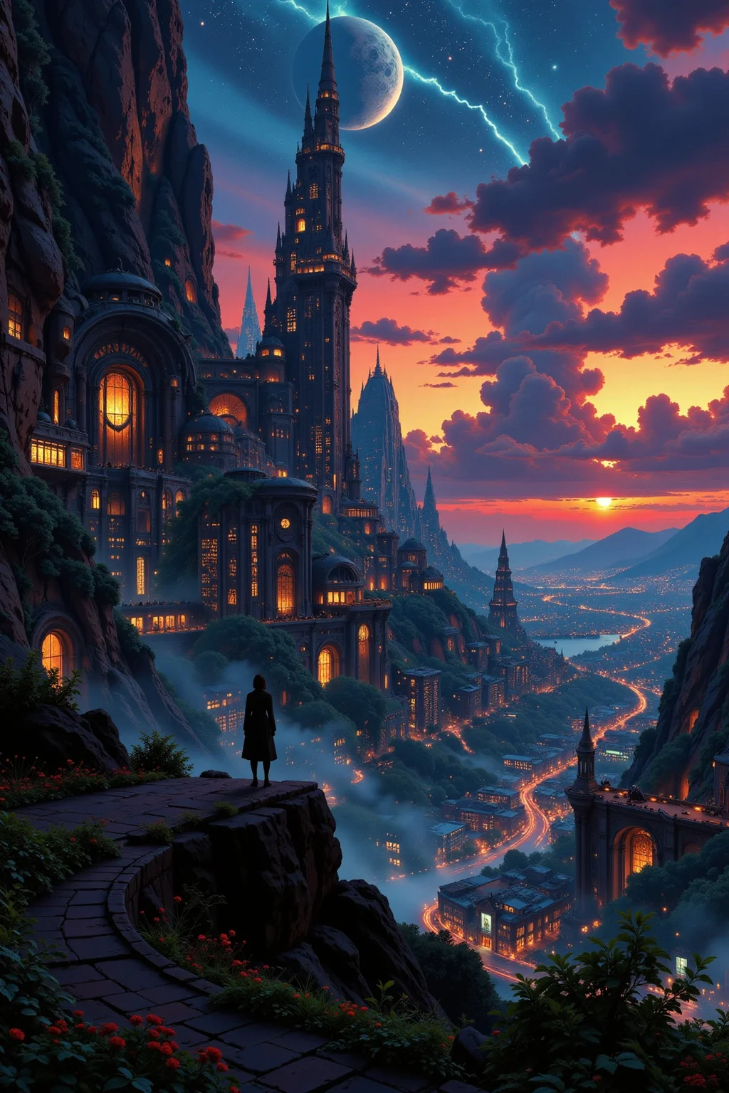 a futuristic sci-fi fantastic cyberpunk city beautiful landscape, dusk, woman, very intricate, very detailed, sharp, bright, colorful, <lora:Hand v2:0.5> <lora:Anti-Blur:1><lora:Insane Detail Slider:0.25> <lora:flux.1_lora_flyway_Epic-detail_v2:0.3> <lora:fluxenhancer:0.25> <lora:Anime_style:0.6> anime style