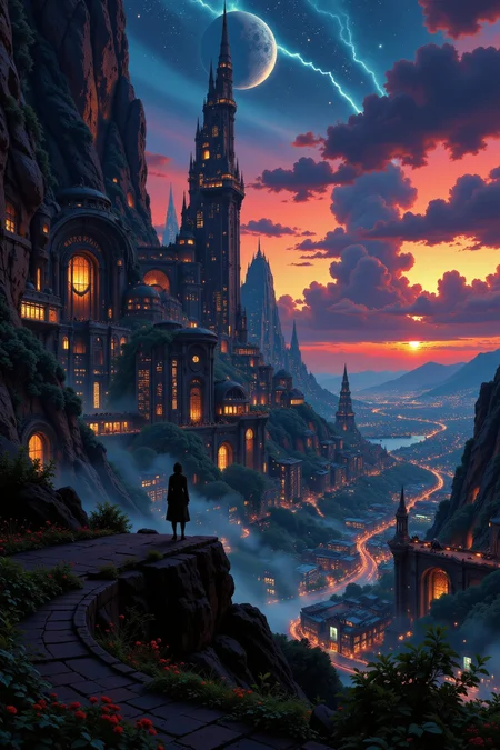 a futuristic sci-fi fantastic cyberpunk city beautiful  landscape, dusk, woman, very intricate, very detailed, sharp, bright, colorful, <lora:Hand v2:0.5> <lora:Anti-Blur:1><lora:Insane Detail Slider:0.25>  <lora:flux.1_lora_flyway_Epic-detail_v2:0.3> <lora:fluxenhancer:0.25> <lora:Anime_style:0.6> anime style