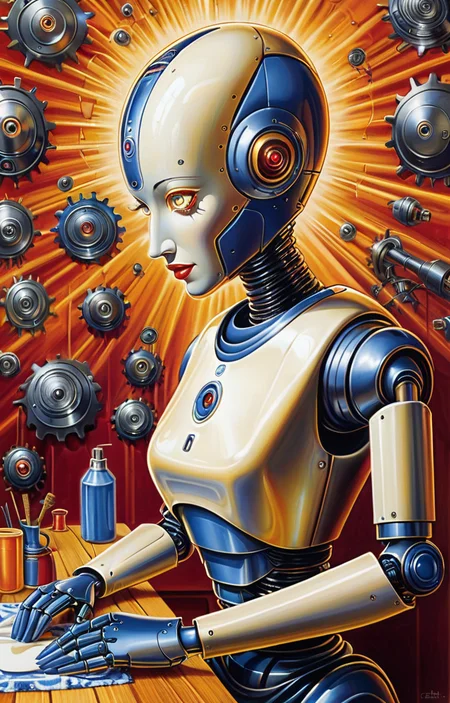 masterpiece,best quality,<lora:tbh375-sdxl:0.6>,illustration,style of Alex Grey portrait of Housework robots