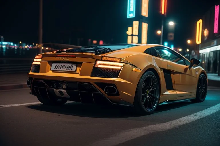cars fantastic orange, [Lamborghihi Gallardo], speed, intricate detail ,neon city background, city background, night, HD. Photograph , in table((realism)), extremely high quality RAW photograph, ultra detailed photograph, sharp focus, high resolution, (detailed skin:1,3),high quality, film grain, Fujifilm XT3,Highly Detailed, movie, (Cinematic Photo:1.3) of (Realistic:1.3)
