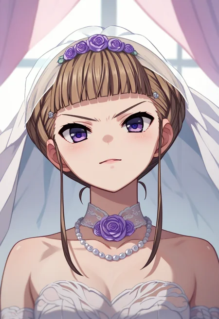 score_9, score_8_up, score_7_up,  1girl,  <lora:Nemu DoRA-000005:1>  Manaka Nemu, braided hair, purple eyes, sidelocks, wedding dress,