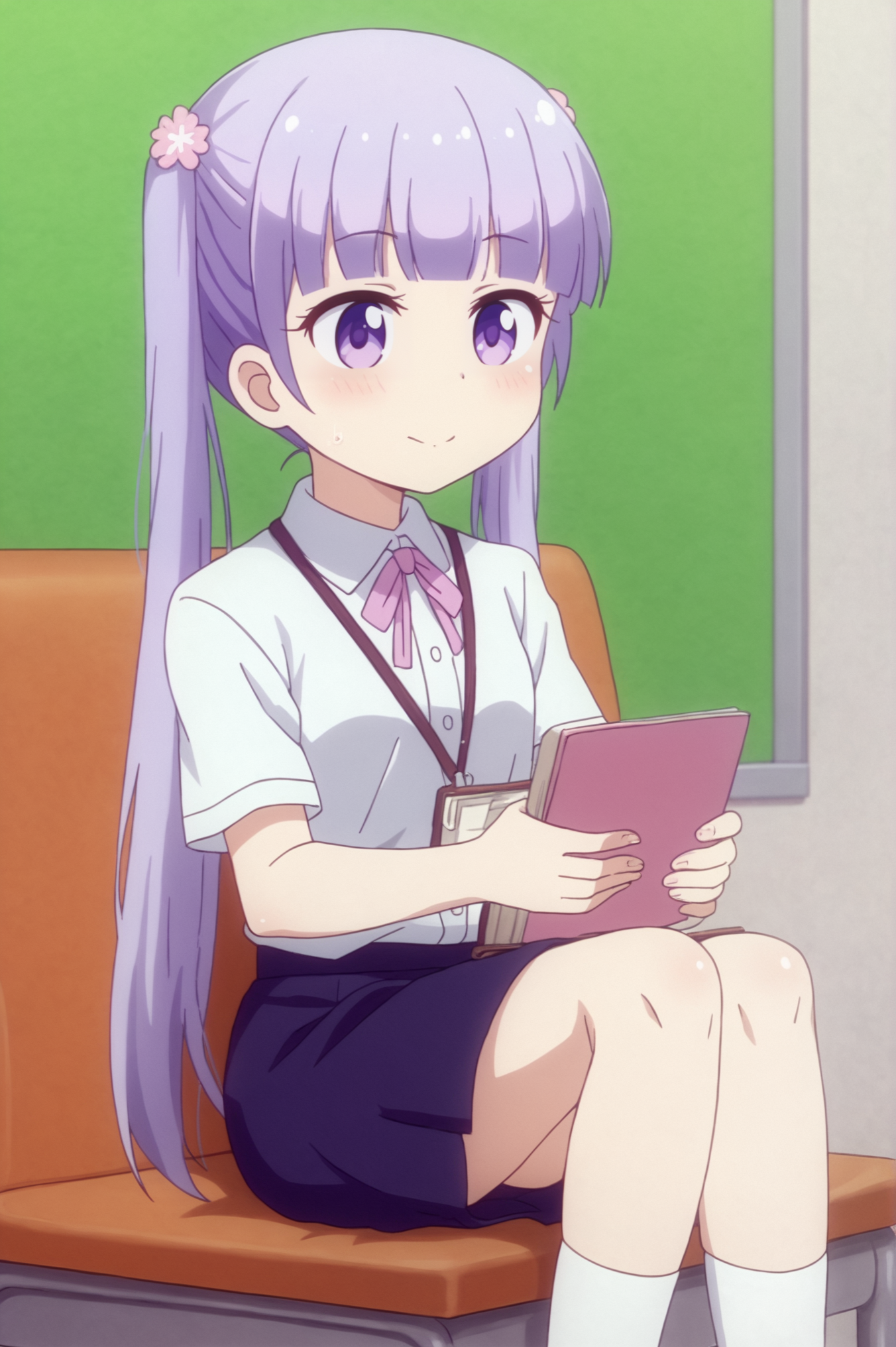 <lora:Aoba_Suzukaze:0.7> Aoba Suzukaze, shirt, white shirt, blue skirt, sitting, 1girl, solo <lora:sdxl_lightning_4step_lora:1>