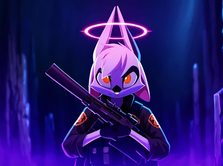 score_9, score_8_up, score_7_up, source_anime, BREAK <lora:Viriathus_Vayu_pony_v2:0.8>,
viriathus_vayu, , weapon, gun, halo, holding, holding weapon, holding gun,furry ears up, rifle, furry, orange eyes