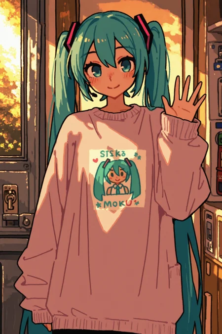 masterpiece, best quality, absurdres, safe
1girl, waving, smile, hatsune miku,
<lora:t_oo_r_oo_style_il_1_d16:1>