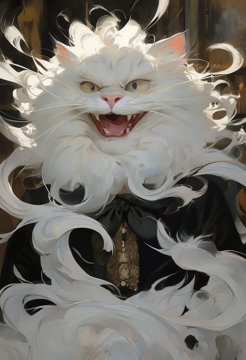 (Soft Lighting Photography by Mimoza Veliu and Mario Giacomelli:1.2), 
In a whimsical scene, anthropomorphic cat, solo, magician, conjuring a five elemental , Great wind , lines showing wind , choker, cartoon, 
side soft light, Dark environment, black over black, highly detailed, masterful painting in the style of Anders Zorn and Aleksi Briclot, oil on canvas,