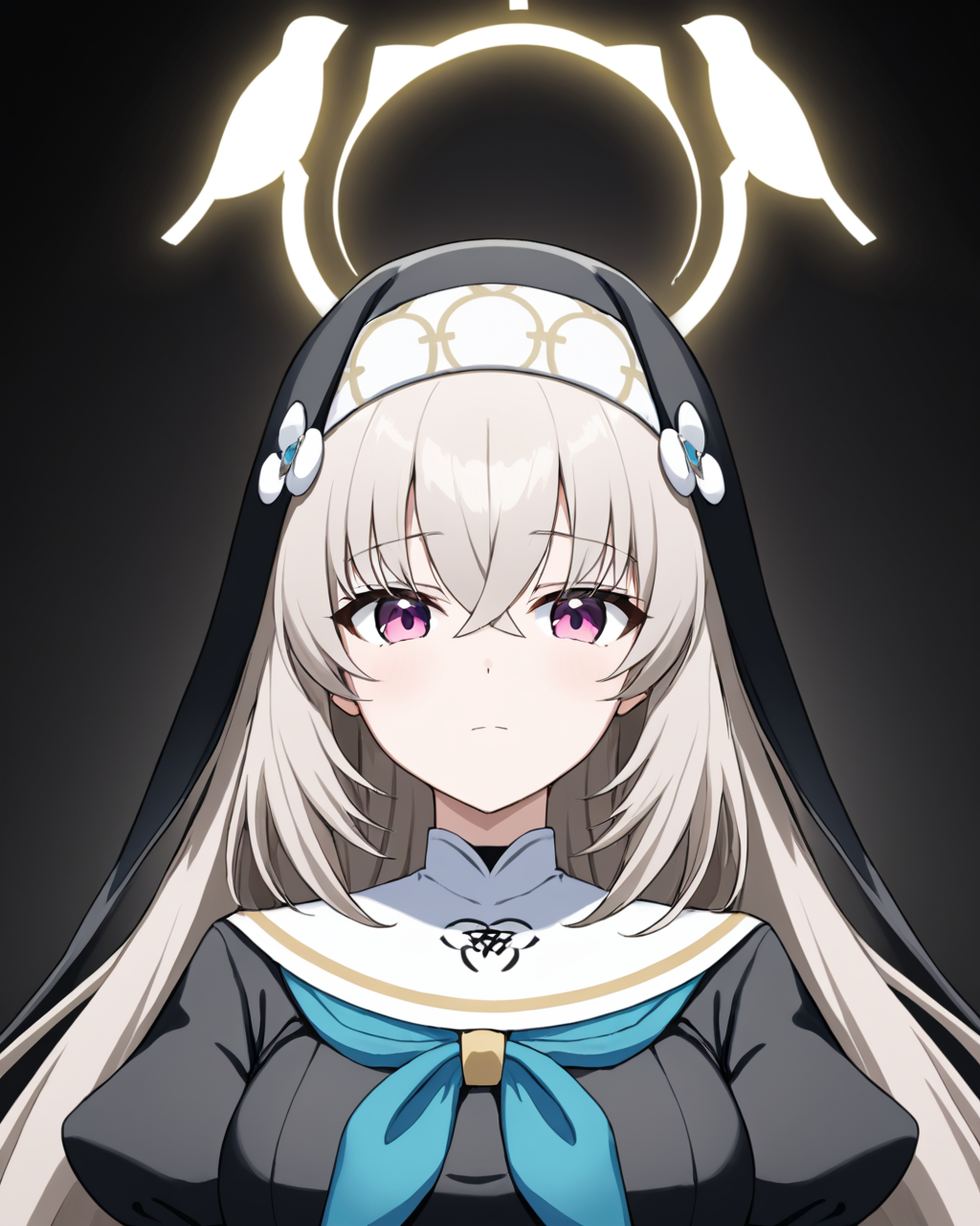 sakurako \(blue archive\),1girl, solo, nun, halo, looking_at_viewer, black_gloves, black_background, habit, simple_background, upper_body, neckerchief, closed_mouth, juliet_sleeves, black_dress
<lora:sakurako_(blue_archive)_image854_2023-11-28-000015:1>halo. gorgeous,key visual, vibrant, studio anime,award-winning, professional, highly detailed,high budget, cinemascope