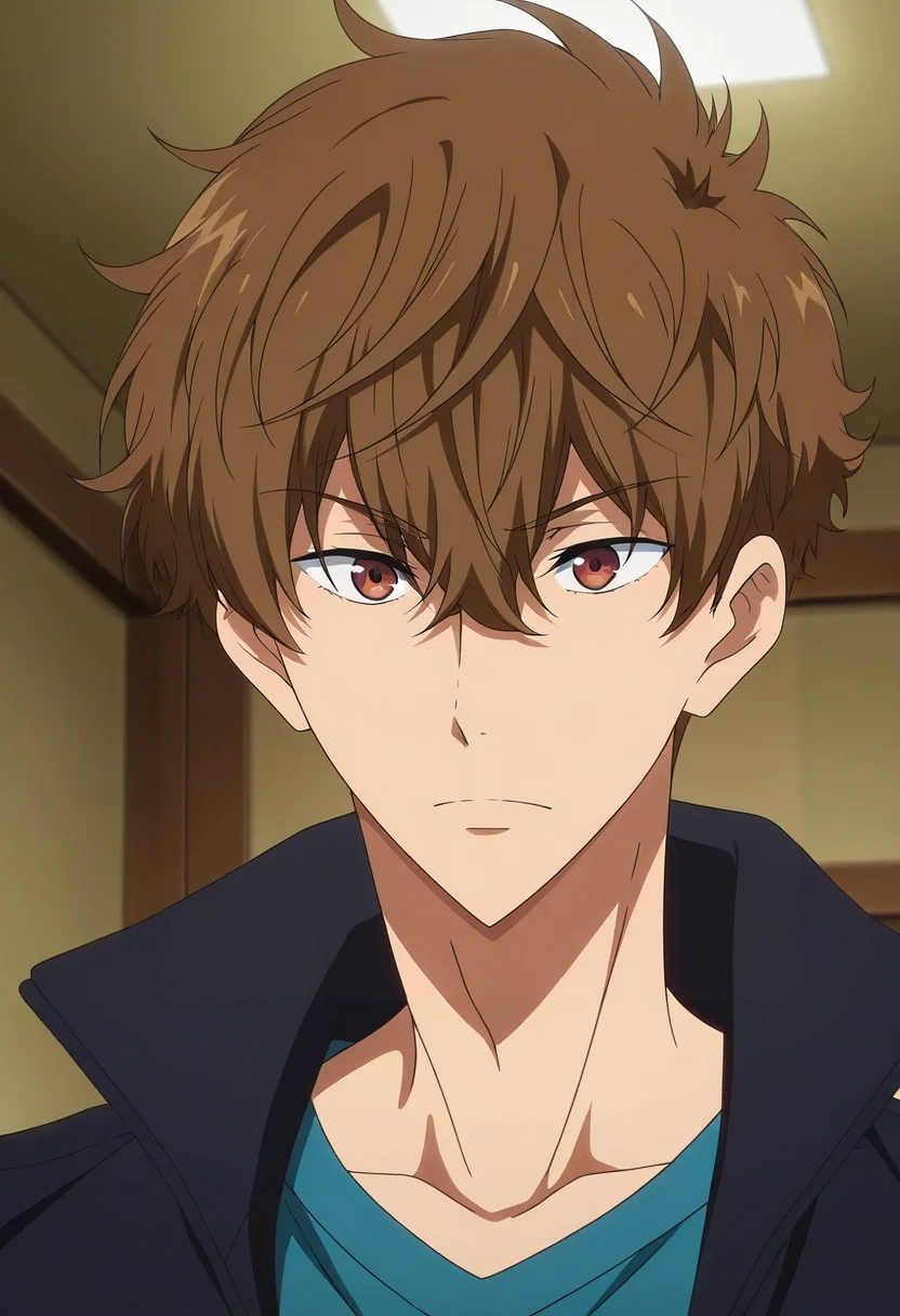 masterpiece, best quality, , anime screencap, anime coloring, official style, , 1boy, solo, male focus, <lora:natsuya_kirishima_ilxl:0.96>, natsuya_kirishima, brown hair, brown eyes, short hair, hair between eyes, bangs, ,
