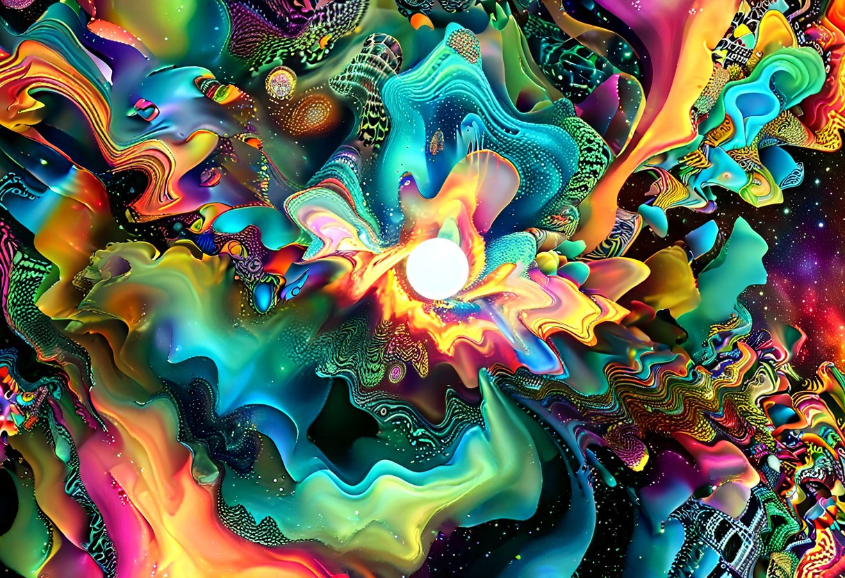 planetary interactions between multi-universal entities conversing through the cosmos via time. Light guided subliminal variations occur while streaming consciousness creates vivid and remarkable zentangle 3d psychedelia