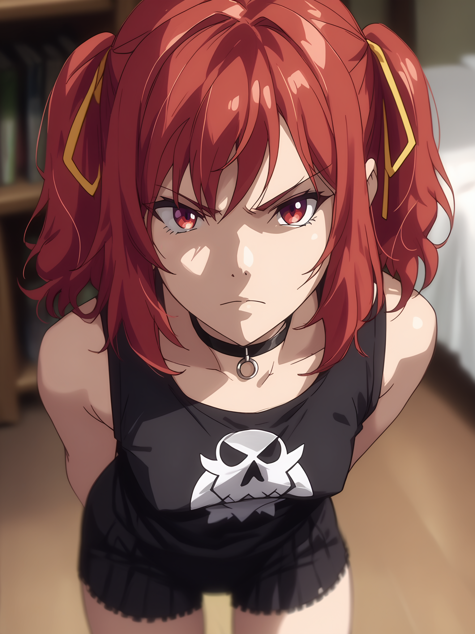 <lora:happy_tentacle-koimisa-v0.2-000022:1>, ht_koimisa, hair ribbon, small breasts, , cowboy shot, 1girl, (petite:1.2), solo focus, angry, (looking at viewer:1.1), indoors, goth fashion, black clothes, eyeliner, layered clothes, choker , sidelighting, (depth of field:0.8), from above, [(realistic, photorealistic:1.2):(realistic:1.3):22], [(3d:1.2)::10], <lora:LUUNA's Lunas-NijiJourney-SDXL-B2:0.5>, nijijourney, <lora:prgfrg23's Counterfeit-V3.0 Style SDXL_LoRA_Pony Diffusion V6 XL:0.35> score_9, score_8_up, score_7_up, score_6_up, score_5_up, score_4_up,