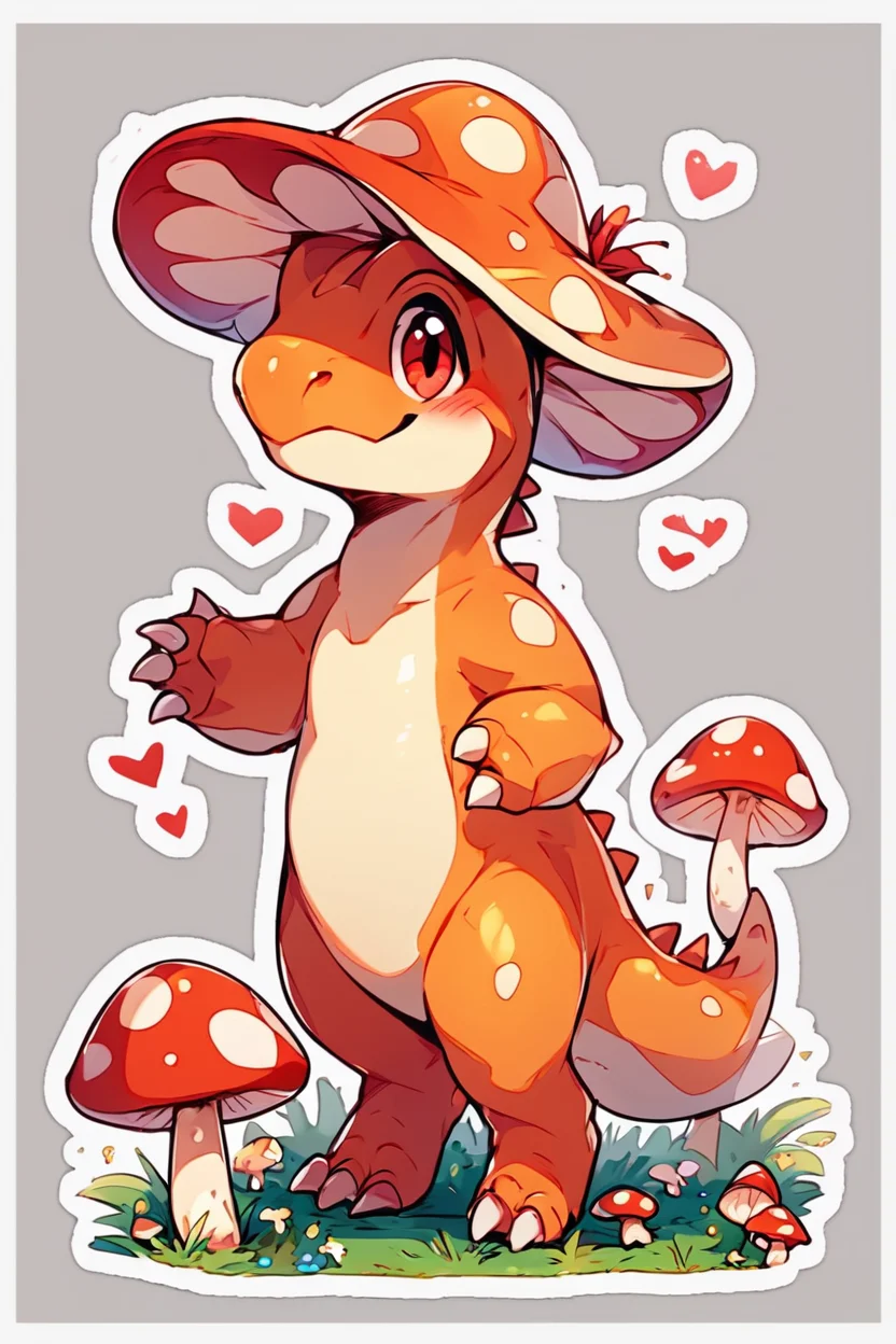 score_9, score_8_up, score_8,  BREAK,  solo, red eyes, closed mouth, standing, full body, flower, no humans, grass, claws, outline, white outline, mushroom, dinosaur, orange skin,   ,abstract background, white outline,    <lora:KawaiiKritterPDXL:0.8>,  <lora:SDXLFaeTastic2400:0.5>,  <lora:Expressive_H-000001:0.4>,