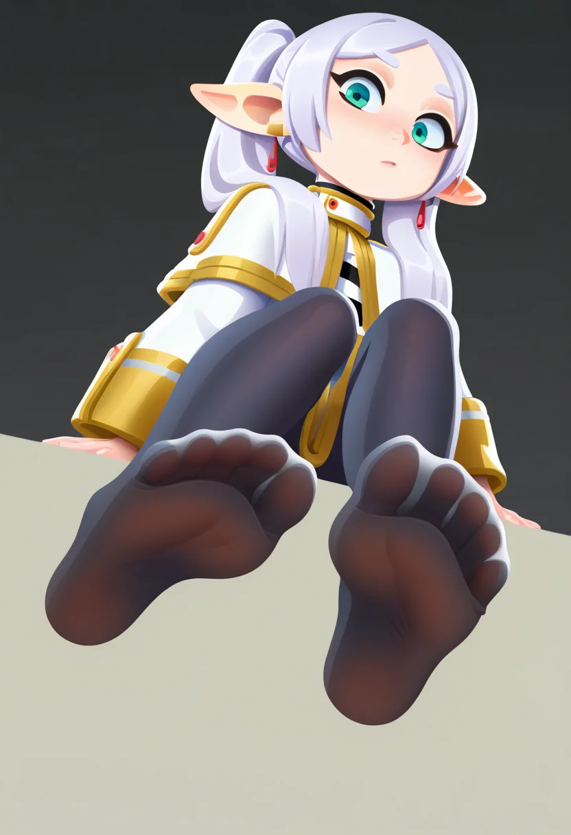 best quality, amazing quality, very aesthetic, absurdres,
BREAK
frieren, 1girl, green eyes, solo, sitting, foot focus, white capelet, black pantyhose,
looking at viewer,
from below, feet, soles, simple background, <lora:TomacoSunderlandNoobLocon_byKonan:1>