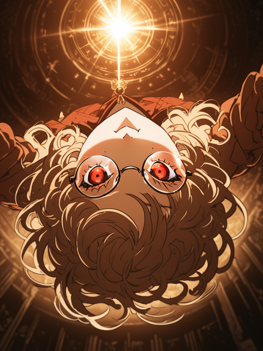 anime girl, upside-down perspective, reaching hand toward the camera, intense expression, round glasses reflecting light, soft curls, dramatic lighting, glowing red eyes, intricate details, cinematic composition, manga illustration, colored anime style, warm golden hues, high contrast, soft focus edges, dreamlike atmosphere, high-quality rendering  <lora:AnimeSKetch:2>