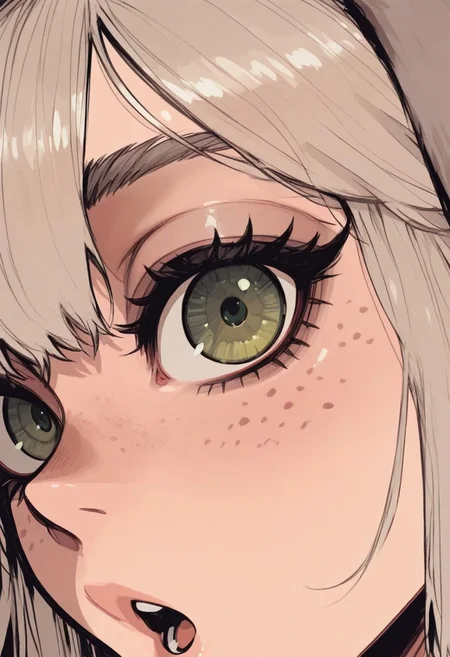 score_9, score_8_up, score_7_up, masterpiece, best quality, very aesthetic, 1woman, incoth, (incase:0.6), detailed face, (dynamic:1), 1woman, platinum blonde hair, freckles, green eyes, face closeup, (eye focus:1.2), eye closeup, curious, nosy, :o, blonde labrador ears, floppy dog ears, detailed face, detailed eyes, dutch angle, facing viewer, looking at viewer