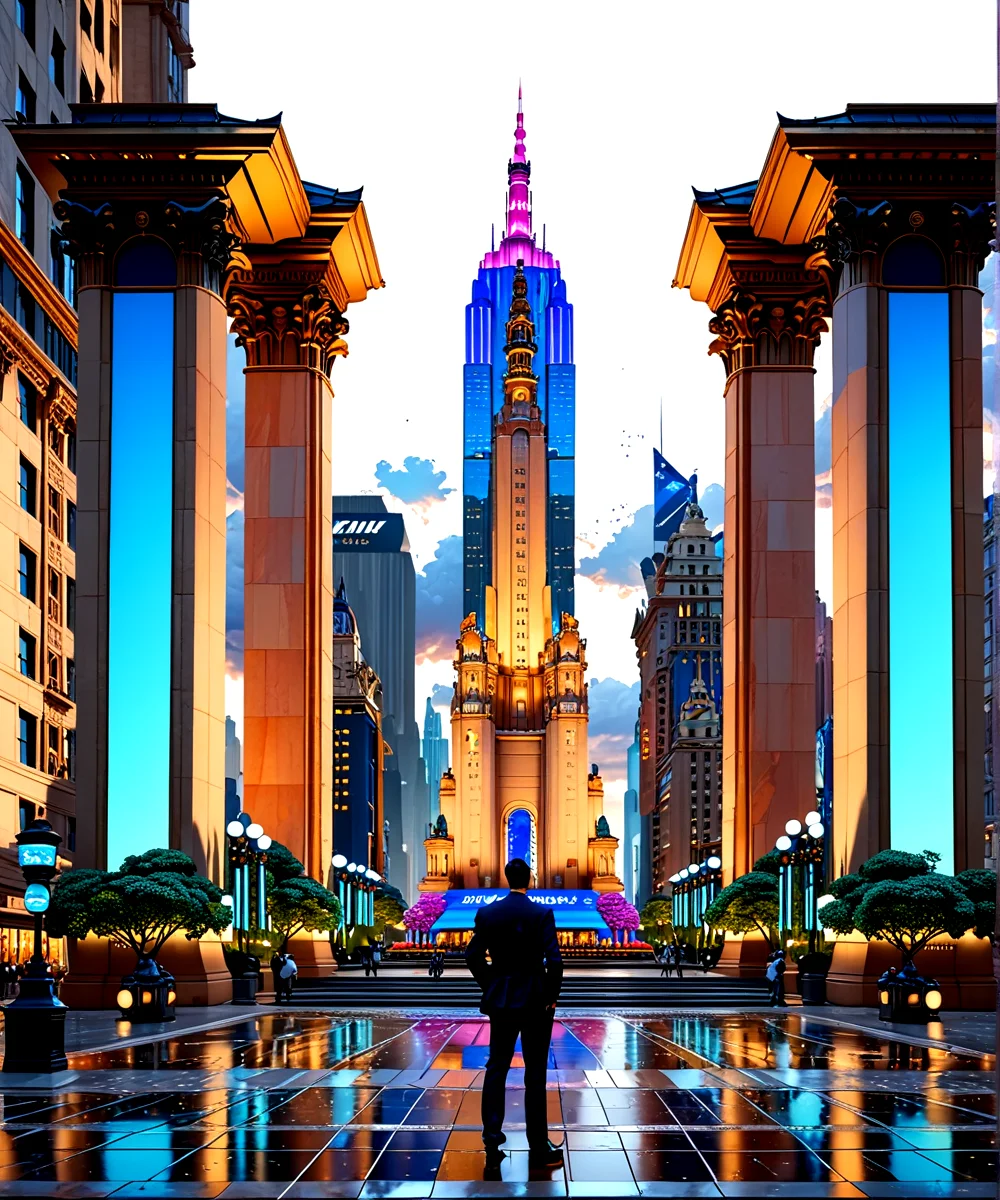score_9, score_8_up, score_7_up,
<lora:Authoritarian_Architecture_(Architecture)_(SDXL)_(AD):0.8> authoritarian, scenery, building, city, cityscape, architecture, monumental architecture,
8K, In'ei, chiaroscuro, soft natural volumetric cinematic perfect light, perfect depth of field shot, ray tracing, photometry, beautiful, subsurface scattering, idealized modern city, wide beautiful boulevards, busy city center, parks and manicured lawn areas, large parks, plazas, skyscrapers, hyper detailed, art by Thomas Kinkade, detailed background, detailed photographic fluffy anime clouds, Unreal Engine, CGI render, absurdly detailed, modern era photograph, masterclass oil painting, made of sandstone and concrete, monumental skyscrapers, vivid white sandstone, rose sandstone, tan sandstone, marble,
BREAK zPDXL, zPDXLxxx, <lora:wowifierXL:0.2> art by mooncryptowow <lora:sdxl_lightning_8step_lora:0.4> <lora:detailed_notrigger:0.5>