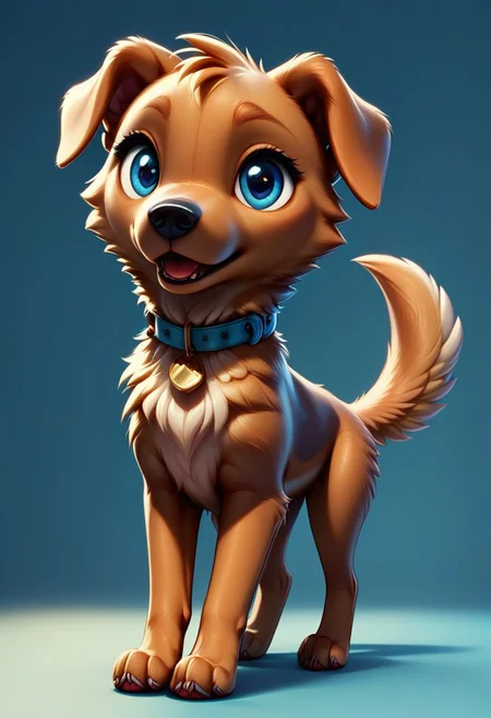 score_9, score_8_up, score_8,
dog, solo, looking at viewer, open mouth, blue eyes, simple background, standing, tail, full body, collar, gradient, gradient background, no humans, animal, blue background, neck bell, dog, animal focus