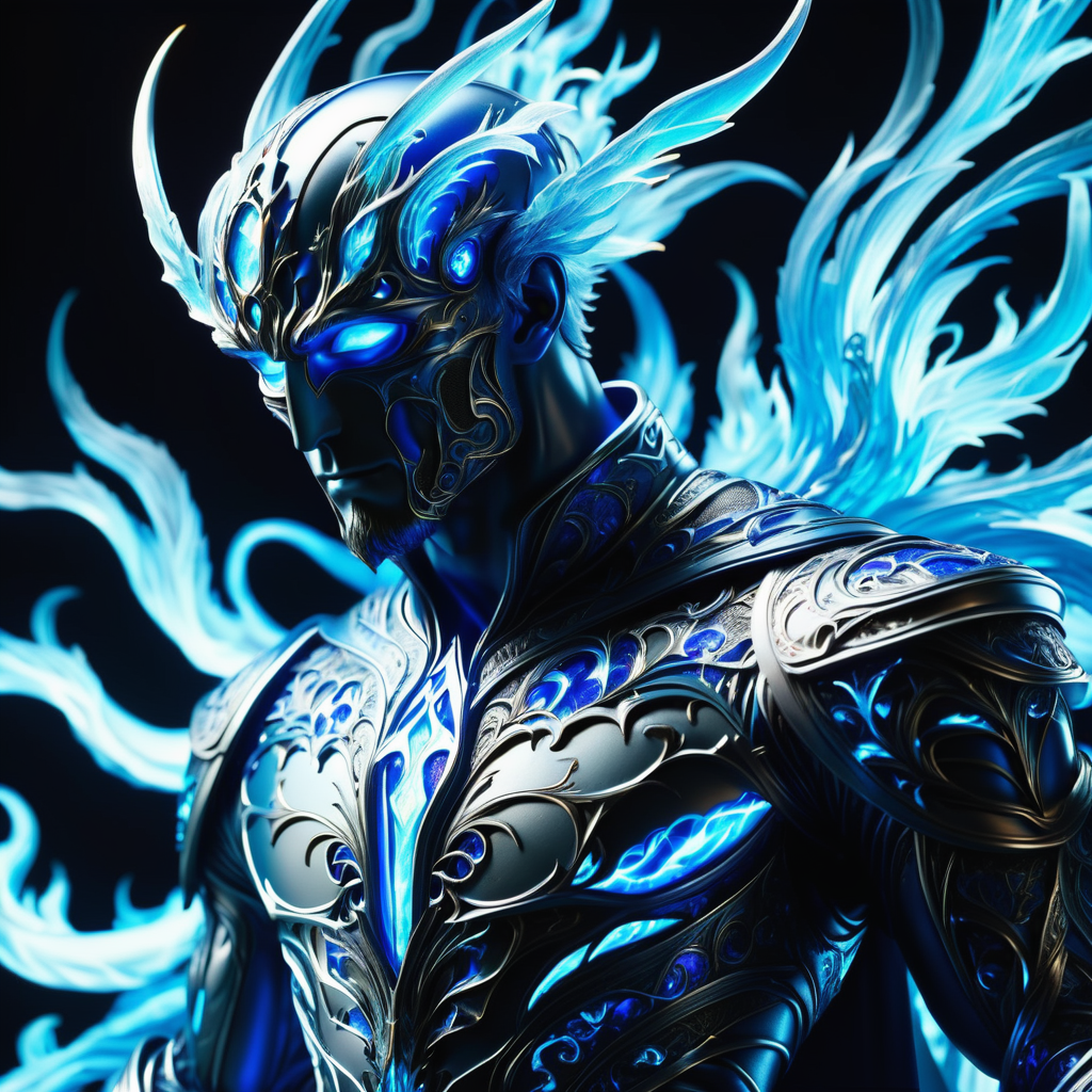 hyper detailed masterpiece, dynamic, awesome quality,DonM3lv3sXL electricblue shadowy holy talc <lora:DonM3lv3sXL-000005:0.85>