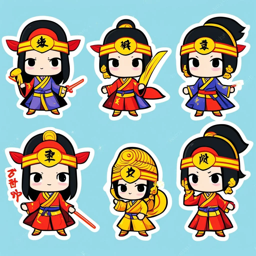 Super sparkle ninja woman StickerSheet <lora:SDXL-StickerSheet-Lora:1>, Very detailed, clean, high quality, sharp image, Emperor Huizong of Song
