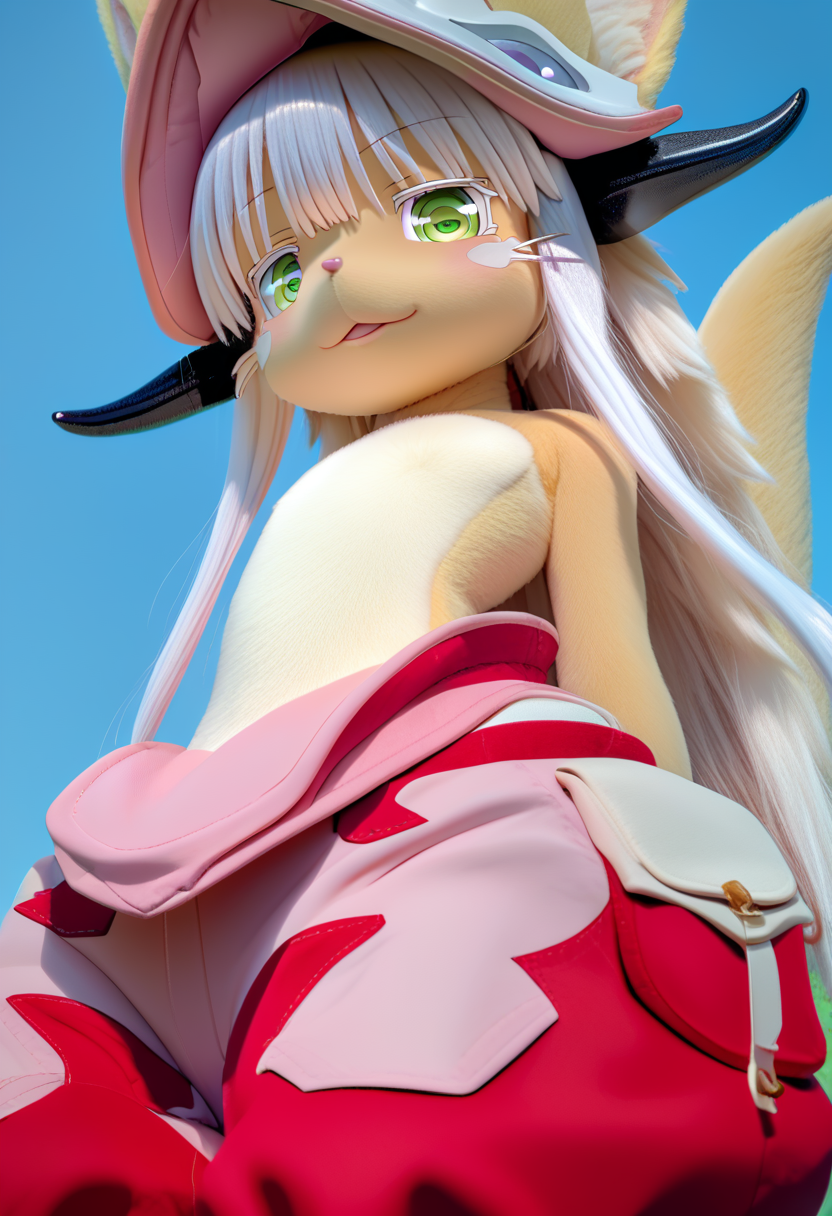 score_9, score_8_up, score_7_up,score_6_up, source_anime,source_furry, masterpiece, (perfect face, cute face), (cosplay photo:1.2),(animegao:1.1), 1girl, skinny, narrow waist, solo forcas,(hadatai:1.3), hadatai folds, (skin folds:1.2),seams,
<lora:nanachi_PONY_ver2_epoch-000015:0.75>nanahi-default,narehate, nanachi (made in abyss),green eyes,white hair,long hair,furry,animal ears,ears through headwear,helmet,tail,puffy pants,shinudity,no nipples,flat chest, 
,
,<lora:shibelowpoV1:0.4>low angle,looking at viewer,shiclosepov, close-up, thighs, ass,
<lora:Detailed_eyes:0.4><lora:noobaiXLNAIXL_epsilonPred11Version-lora:0.02><lora:agkr4pd6:0.8><lora:kig_il_v1:0.55><lora:add_contrast_XL:-1.15><lora:add_saturation_XL:0.5><lora:add_brightness_XL:0.25>