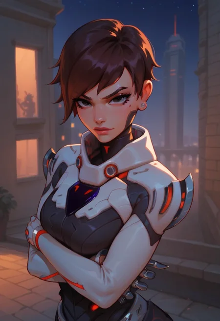 score_9, score_8_up, score_7_up, score_6_up, score_5_up, score_4_up, painting, draw, (city, building, night, seductive pose, outdoor) medium breasts, upper body, crossed arms
short hair, talon bodysuit, makeup, brown hair, Black eyes,
seductive, (narrow waist:1.25)(v-line:1.25)
<lora:princess_xl_v1:0.8> <lora:Expressive_H:0.8> <lora:g0th1cPXL:0.45> <lora:incase-ilff-v3-4:0.5> <lora:Sombra_-_Skin_Talon_Overwatch:0.9> <lora:add-detail-xl:0.5>
