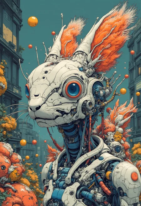 Ultra realistic photo a cyborg squirrel Sloot An embroidered design Spring atmosphere, sharp robot details, and eerie, swirling textures dominate the surreal composition, ultra sharp focus photo, cinematic, beautiful, vibrant, masterpiece, 32k, ultra HD, ultra-detailed, amazing quality, amazing artist, sharp edges, detailed textures, full view, atmospheric lighting, amazing visuals. cyborg squirrel robot