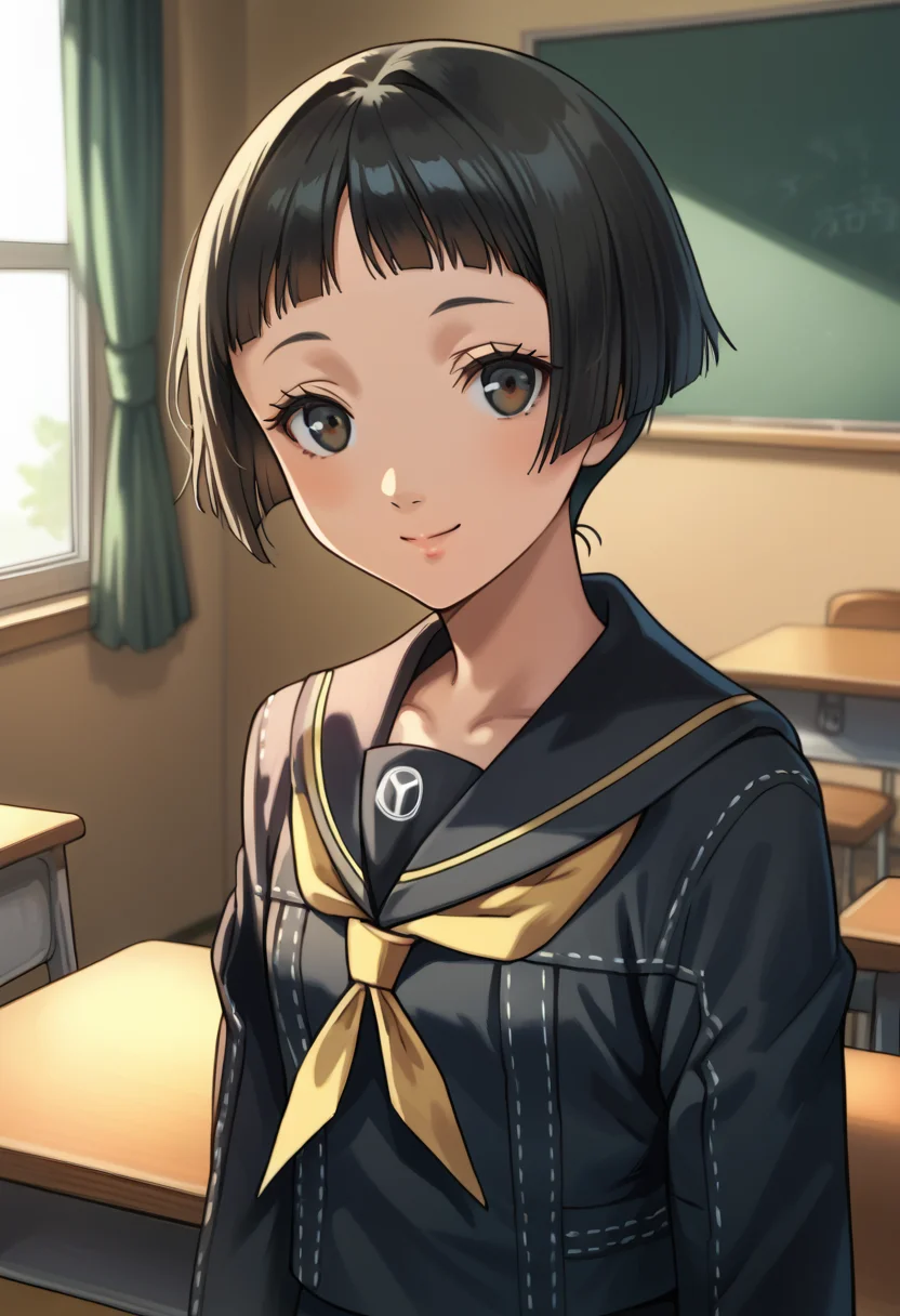 score_9, score_8_up, score_7_up, (source_anime), 1 girl, solo, cute face,
p4ayane, short hair, blunt bangs, black hair, yasogami school uniform, school uniform, serafuku, skirt, houndstooth
looking at you, smile,
classroom,
masterpiece, best quality, ultra detailed, absurdres, very aesthetic