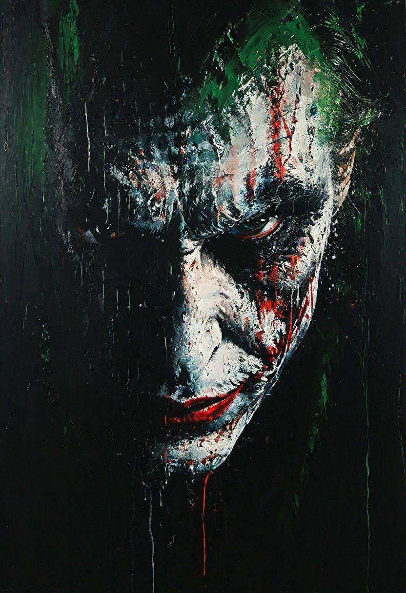 impactful paint of portrait of The Joker   <lora:Disturbia:0.7>,    highly detailed,   8k,   sharp,  professional, clear,   high contrast, high saturated, , vivid deep blacks, crystal clear