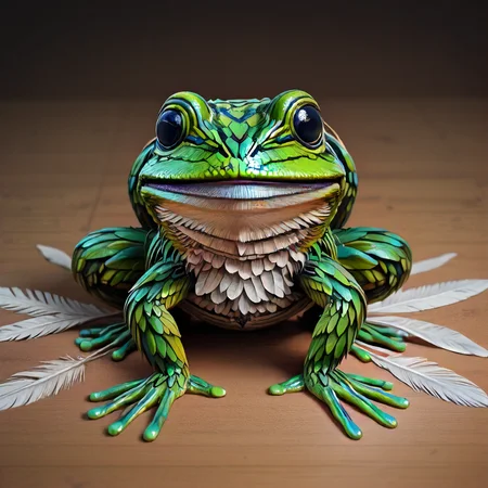1 girl, holding a frog made of feathers <lora:Feathers:1>