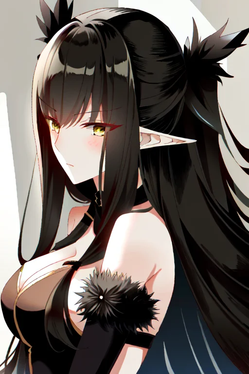 semiramis \(fate\), black dress, black fur trim, bridal gauntlets, ((masterpiece)), portrait <lora:char-semiramis-fate:0.7>