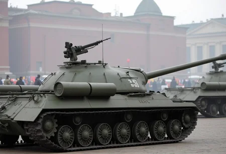<lora:is3:0.9>is3,This is the Soviet heavy tank, IS3. The vehicle length is 6.67 m, the overall width is 3.2 m, and the overall height is 2.45 m.from side.A vehicle-mounted machine gun on a turret pointed upwards.no humans.Military parade on Red Square, Moscow.