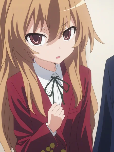 best quality,masterpiece,highres,absurdres,1girl,solo,newest,rating: explicit,nsfw, looking at viewer, <lora:Aisaka_Taiga_XL-step00002000:1> ,(aisaka_taiga, brown hair, aisaka taiga, brown eyes, school uniform, ribbon, hair between eyes, oohashi high school uniform, jacket, neck ribbon)