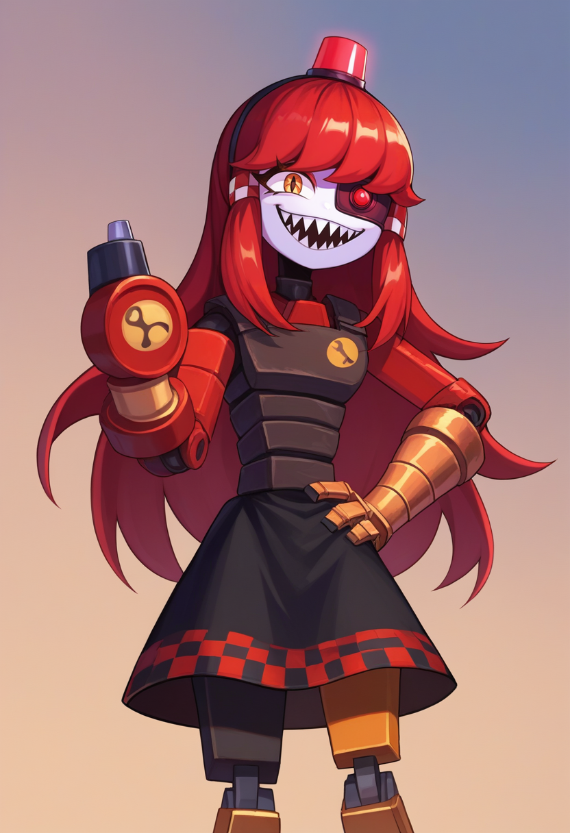score_9, score_8_up, score_7_up, source_anime, solo, 1girl, mimi sentry, sharp teeth, smile, looking at viewer, hand on hip, eyepatch, black dress <lora:gijinkaseries_mimisentry_ponyXL-000004:1>