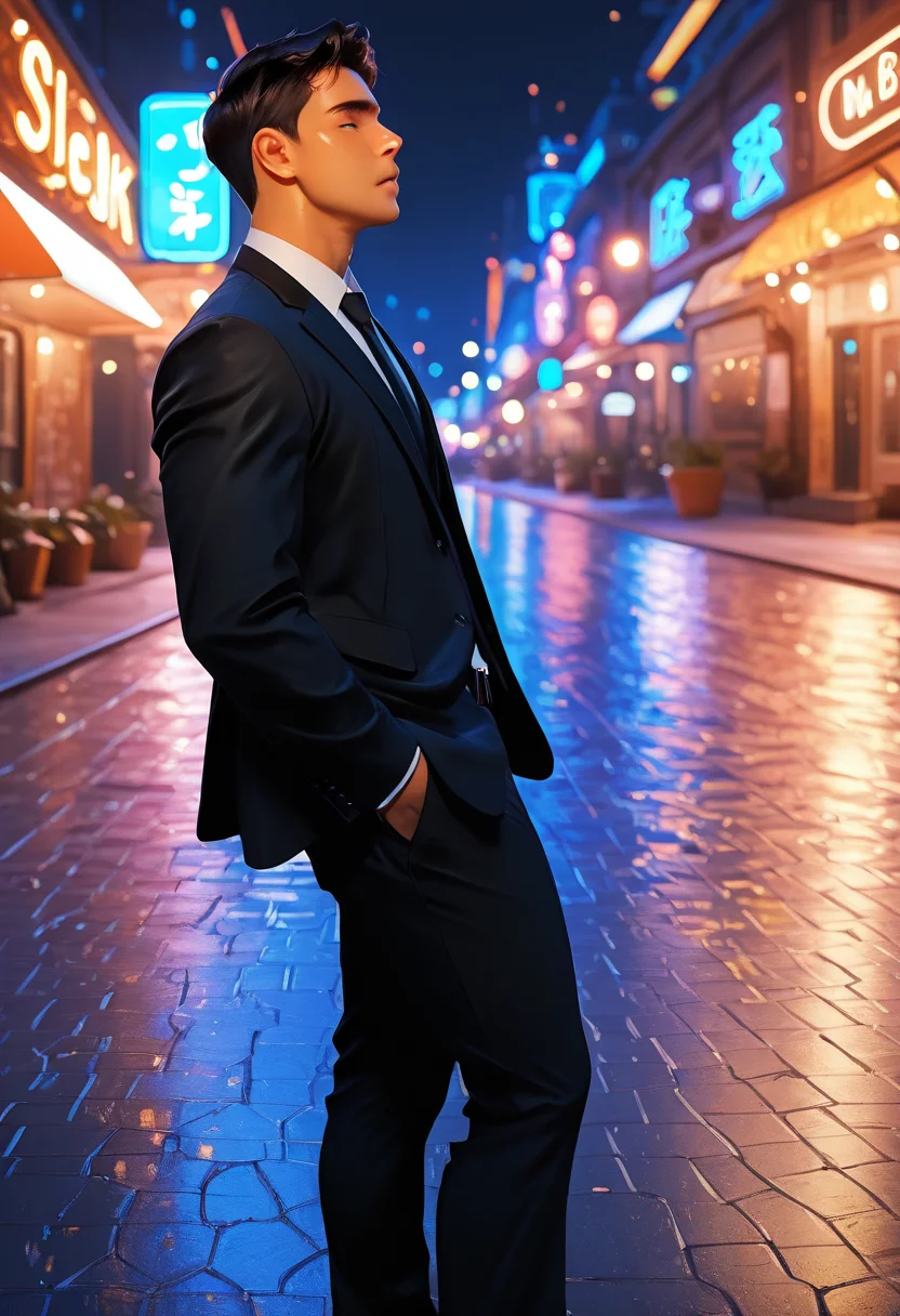 <lora:AsianGuy:0.8>, AsianGuy, (neal:1.5), masterpiece, ultra-HD, cinematic lighting, photorealistic, (impressionism:1.5), high detail, depth of field, (blurred background), (dramatic lighting),masterpiece, best quality, very aesthetic,8k,masterpiece, best quality, realistic, masterpiece, best quality, 8k, breeze style, short hair,<lora:add_detail:1>, ((aesthetic_male_form:1.2, light skin)), (focus male),
<lora:Breez_Style:0.75>, breeze style, shiny skin, fair skin, smooth skin, dynamic view,<lora:PenisQuiron_illus:0.8>, (high quality:1.2), wallpaper, absurdres, (very detailed:1.2), Expressiveh, realistic, side angle view, 1man, solo, male focus, 18 years old, full body, perfect face, muscular boy, thick thigh, bulgerk-soft, black Suit, standing, moaning, night, neon building lights, submissive, cinematic light, <lora:Expressive_H:1>