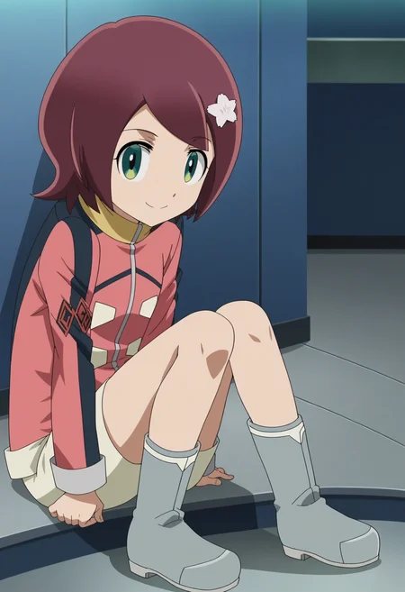 score_9, score_8_up, score_7_up, score_6_up, score_5_up, score_4_up , anime coloring ,BREAK source_anime, anime,screencap,
1girl, solo, sakuras, hair ornament, jacket, shorts, grey footwear, <lora:PonyXL Sakura Sango V1:1>
indoors,
smile, looking at viewer,