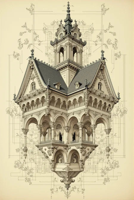<lora:Vintage_sketch_style_v.1:0.8> VintageSketch style. An intricate vintage architectural drawing.
