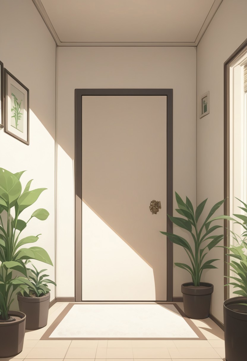 masterpiece, absurdres, best quality, Versabg, no humans, plant, scenery, potted plant, indoors, door,