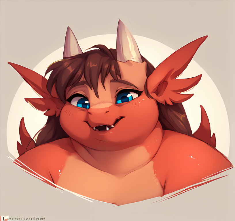 score_9, score_8_up, javanshir, obese, female, blue eyes, red body, mythological creature, dragon, horns,   <lora:Pom:1>