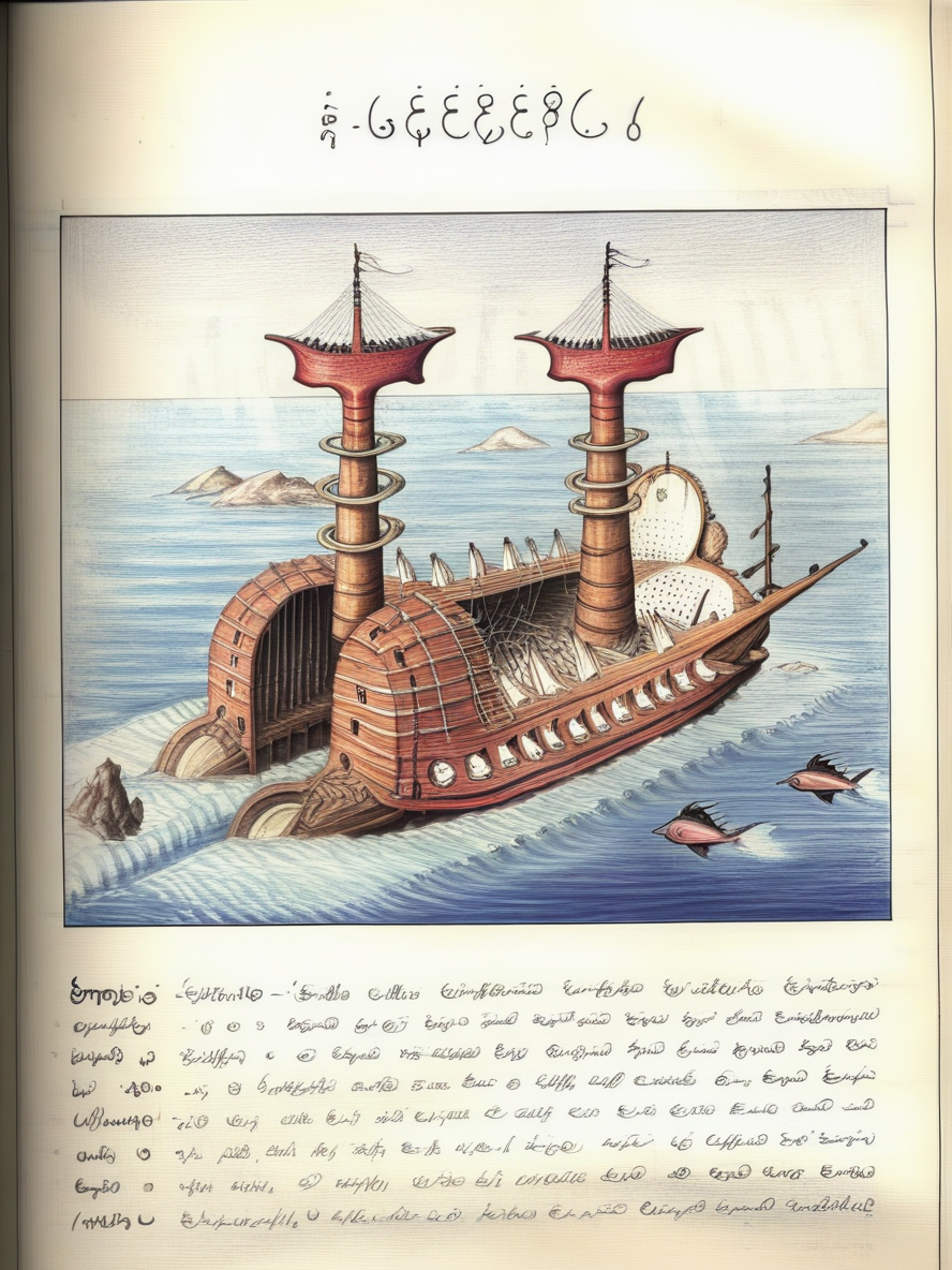 serafini style, a drawing of an old ship in the ocean, <lora:Serafini_Style_XL_V1:0.85>